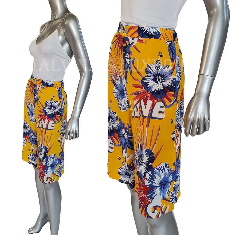 GUCCI CROPPED PANTS HAWAIIAN BERMUDA SHORTS HIBISCUS LEAVES PRINT sz IT 38 US 2